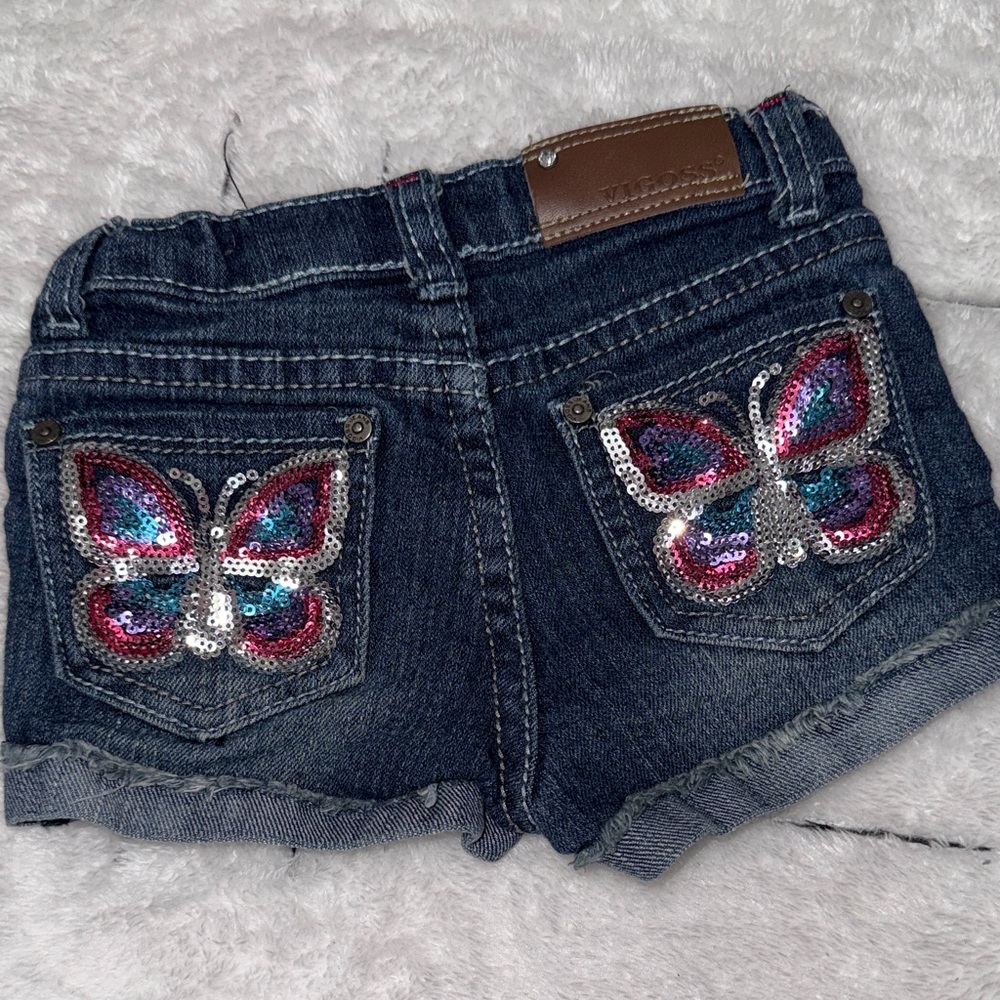 Kids Denim Butterfly Sequin Shorts